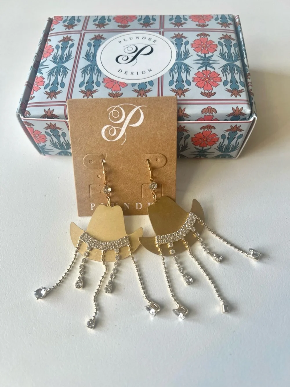 New with Box Plunder Cowboy Hat Earrings